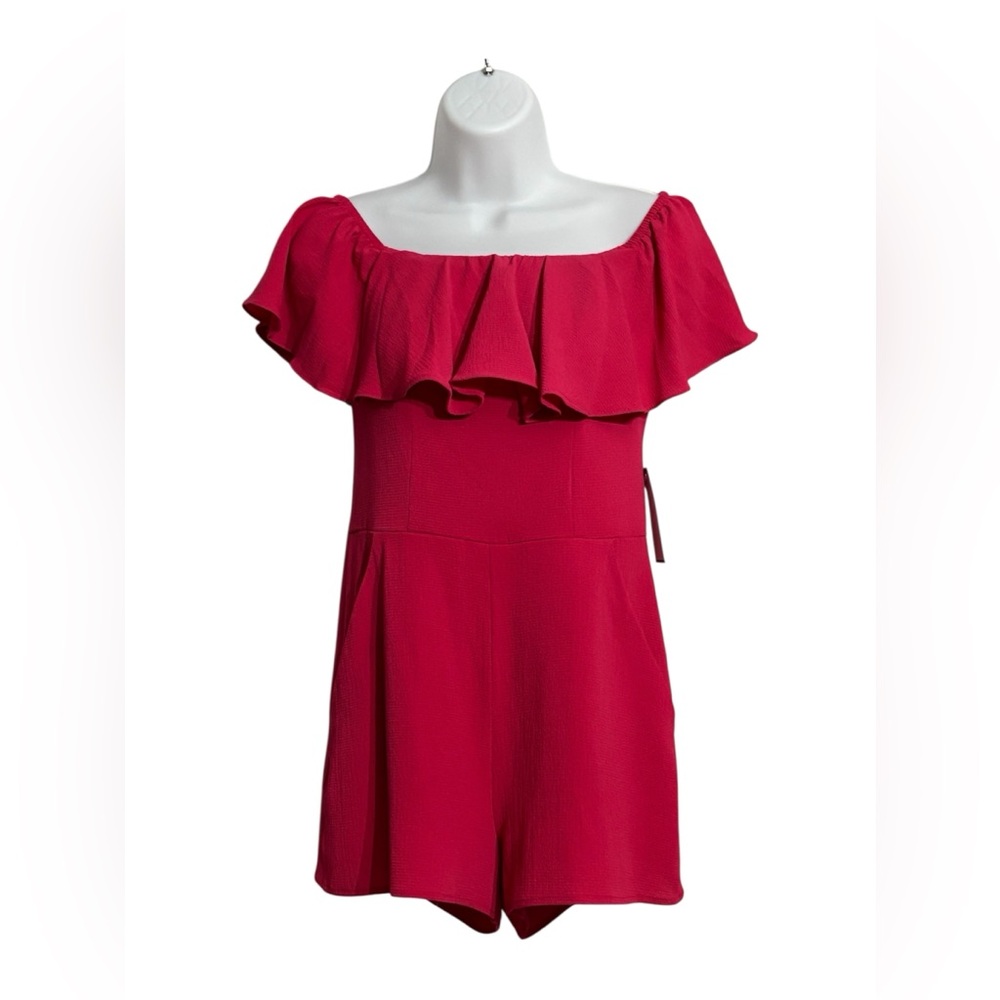 Chic Off-Shoulder Pink Ruffle Jumpsuit